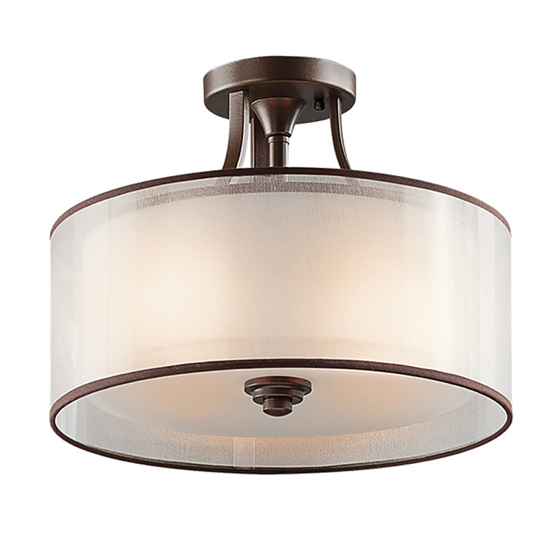 Потолочный светильник с двойным цилиндрическим плафоном из белого стекла и прозрачной органзы Kichler Олово Бронза Белый Бежевый в Красноярске | Loft Concept 