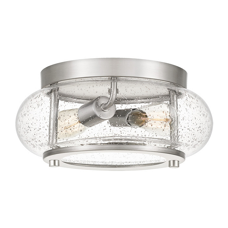 Потолочный светильник цвета никель с плафоном из прозрачного фактурного стекла Quoizel Никель Прозрачное Стекло в Красноярске | Loft Concept 