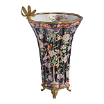 Ваза из фарфора черная с цветочной росписью и бронзовой стрекозой Spring Garden варинант исполнения - 3 | Loft Concept в Красноярске