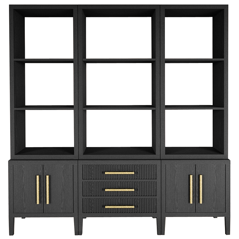 Модульный стеллаж Primo из трех составных элементов Черный дуб Черный Золотой в Красноярске | Loft Concept 