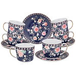 Чайный сервиз из фарфора синий на 6 персон 14 предметов Flower Porcelain Collection варинант исполнения - 1 | Loft Concept в Красноярске