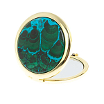 Зеркало карманное складное круглое из натурального камня Малахит с Хризоколлой в подарочной упаковке Gold Stone Mirrors варинант исполнения - 2 | Loft Concept в Красноярске