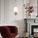 Бра с белым текстильным абажуром и декоративным основанием в виде четырехлистника с зеркальной вставкой Vitorino варинант исполнения - 7 | Loft Concept в Красноярске