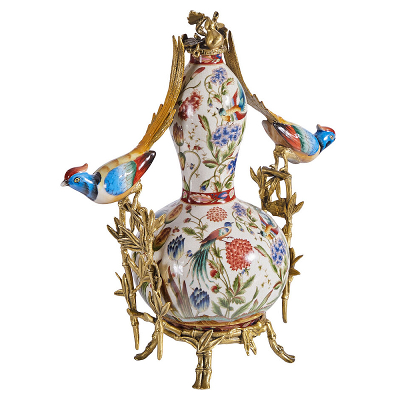 Ваза из фарфора с птицами и цветочной росписью Garden of Eden Бронза Мульти в Красноярске | Loft Concept 