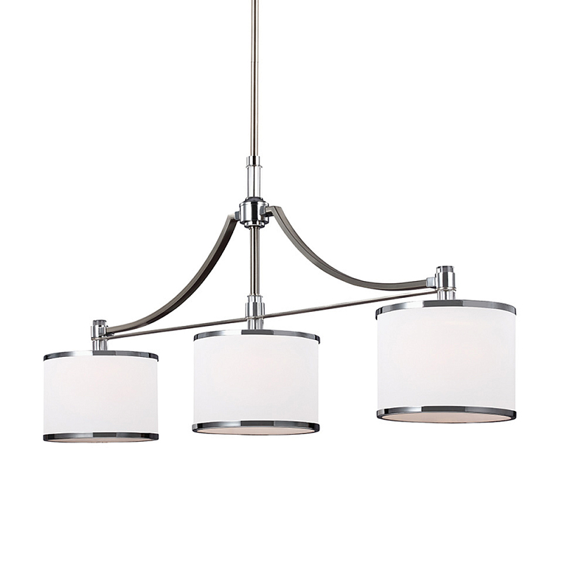 Люстра линейная с 3-мя белыми цилиндрическими плафонами Feiss Никель Хром Белый Бежевый в Красноярске | Loft Concept 