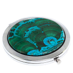 Зеркало карманное складное круглое из натурального камня Малахит с Хризоколлой в подарочной упаковке Silver Stone Mirrors варинант исполнения - 1 | Loft Concept в Красноярске