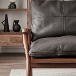 Кресло c каркасом из массива дерева и мягкой кожаной обивкой Walnut Armchair варинант исполнения - 10 | Loft Concept в Красноярске