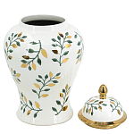 Ваза белая с крышкой с рисунком зеленых и золотых листьев 48 см Chinoiserie Ceramics варинант исполнения - 3 | Loft Concept в Красноярске