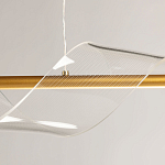 Люстра линейная золотистого цвета с двумя прозрачными волнистыми элементами Wave Line варинант исполнения - 9 | Loft Concept в Красноярске