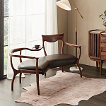 Кушетка с деревянным каркасом и сиденьем из коричневой натуральной кожи Moon Walnut Furniture варинант исполнения - 6 | Loft Concept в Красноярске