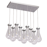 Люстра с 9-ю прозрачными плафонами из стекла в форме капли на прямоугольном потолочном основании цвета хром Lucid Rain  варинант исполнения - 2 | Loft Concept в Красноярске