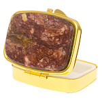 Таблетница карманная прямоугольная с 2-мя отделениями с зеркалом и накладкой из натурального камня Авантюрин Gold Stone Pillboxes варинант исполнения - 2 | Loft Concept в Красноярске