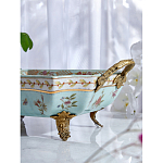 Блюдо прямоугольное из голубого фарфора с ручками и рисунком птиц и цветов Blue Garden варинант исполнения - 4 | Loft Concept в Красноярске