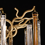 Люстра подвесная золотого цвета с разветвленными ветвями и прозрачными стеклянными подвесками Droplet Chandelier варинант исполнения - 8 | Loft Concept в Красноярске