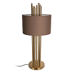 Настольная лампа с цилиндрическим абажуром из коричневой ткани и золотыми трубочками Brown Aura варинант исполнения - 2 | Loft Concept в Красноярске