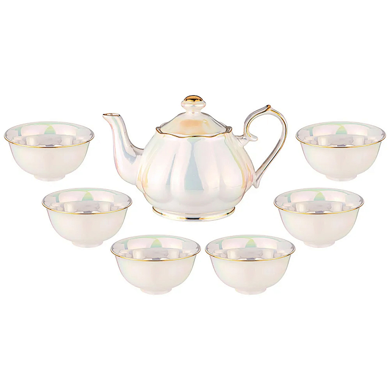 Чайный набор из фарфора на 6 персон 7 предметов Porcelain Pearl Жемчужный Чайный набор из фарфора на 6 персон 7 предметов Porcelain Pearl Жемчужный в Красноярске | Loft Concept