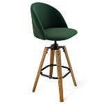 Барный стул со спинкой и металлической подставкой на 4-х деревянных ножках Зеленый Велюр Vendramin Chair варинант исполнения - 1 | Loft Concept в Красноярске