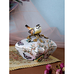 Шкатулка фиолетового цвета с рисунком бабочек и крышкой с фигуркой птицы на ветке Eden Garden варинант исполнения - 7 | Loft Concept в Красноярске