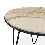 Стол журнальный с круглой столешницей из стекла на 3-х черных ножках Beige Marble варинант исполнения - 3 | Loft Concept в Красноярске