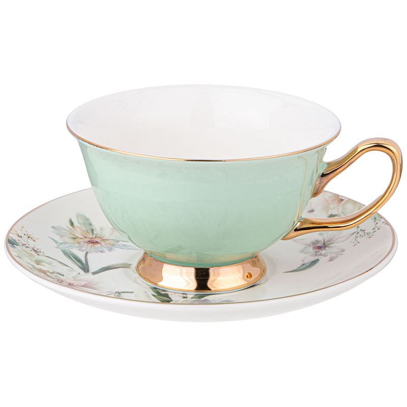 Чайная пара из фарфора 200 мл Green Tea Porcelain Set Белый Золотой Зеленый Чайная пара из фарфора 200 мл Green Tea Porcelain Set Белый Золотой Зеленый в Красноярске | Loft Concept