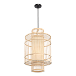 Подвесной светильник из деревянных прутьев с плафоном из натуральной ткани Light Inside the Cell варинант исполнения - 4 | Loft Concept в Красноярске